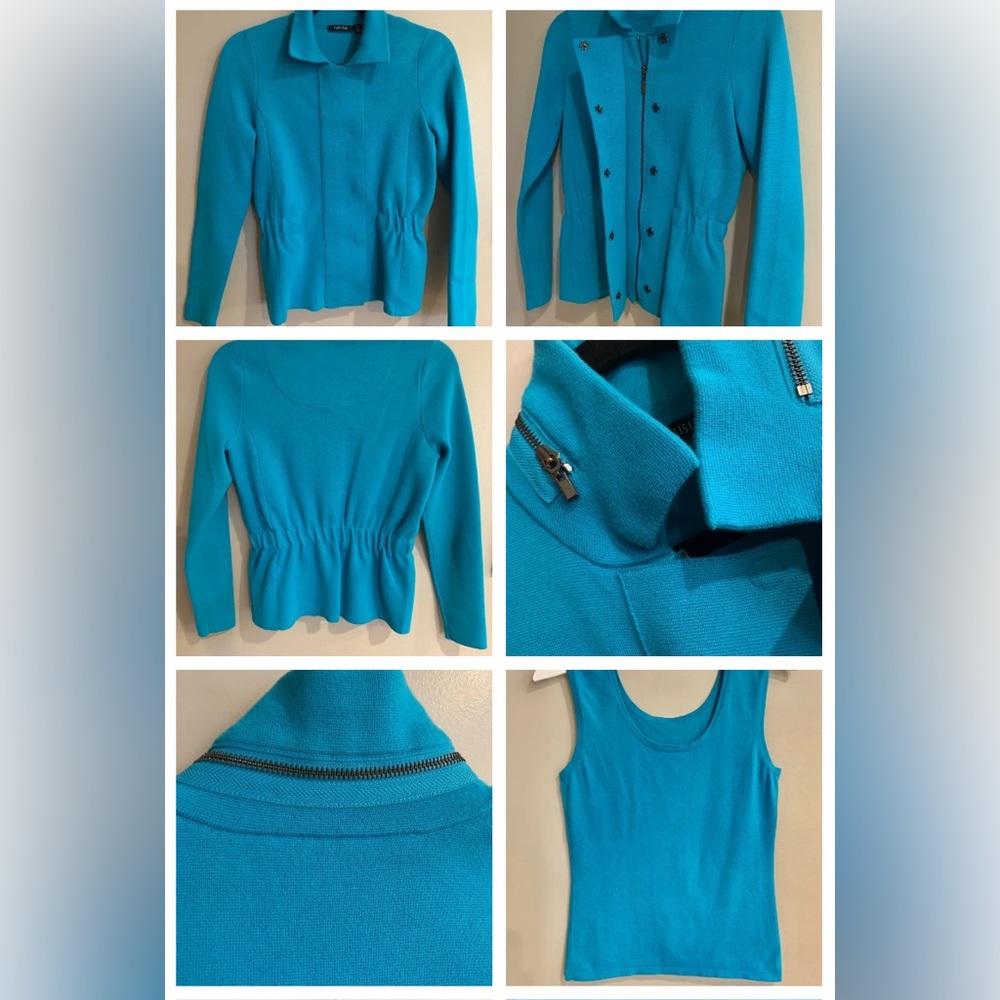 Carlisle Lux Turquoise Blue Career Jacket Blazer & Tank Top Set Women’s XS 0 2